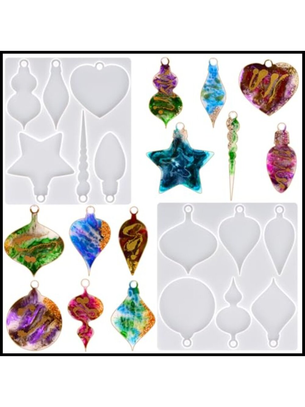 Silicone Christmas Resin Molds 2 Pcs 12 Shapes DIY Ornament Casting